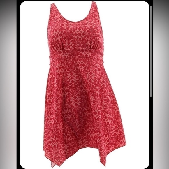 DENIM & Co Beach Handkerchief Hem Scoop Neck swim dress Rose Pink 10 - Picture 4 of 14